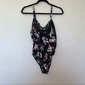 Vintage Eve Stillman Sheer Lace Floral Stripe Print Bodysuit